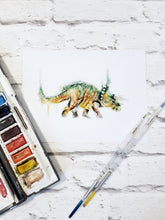 Triceratops art print, dinosaur watercolour painting,