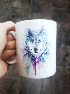 Geometric Wolf Watercolour Mug