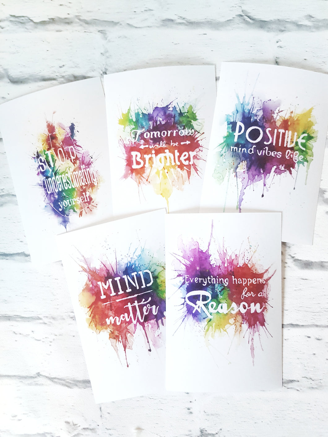 Set of 5 positive quote art prints, 6 by 4 inches