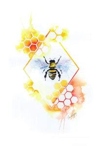 Bee Watercolour Wall Art Print