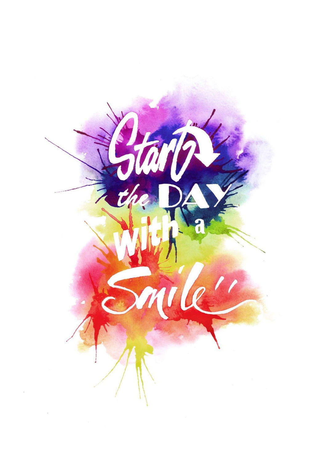 Start the day with a smile, rainbow typography positivity art print