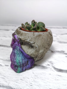 Concrete and resin skull planter large or candle holder