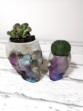 Concrete and resin geometric skull planter set