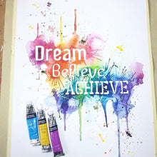 Dream believe achieve, rainbow positivity typography art print