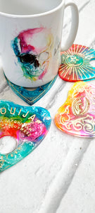 Planchette ouija resin coaster set