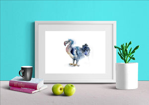 Dodo art print, dinosaur bird watercolour painting,