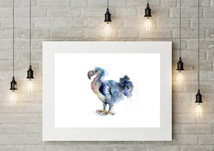 Dodo art print, dinosaur bird watercolour painting,