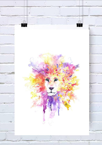 Geometric Lion Watercolour Wall Art
