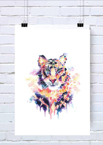 Geometric Tiger Watercolour Wall Art