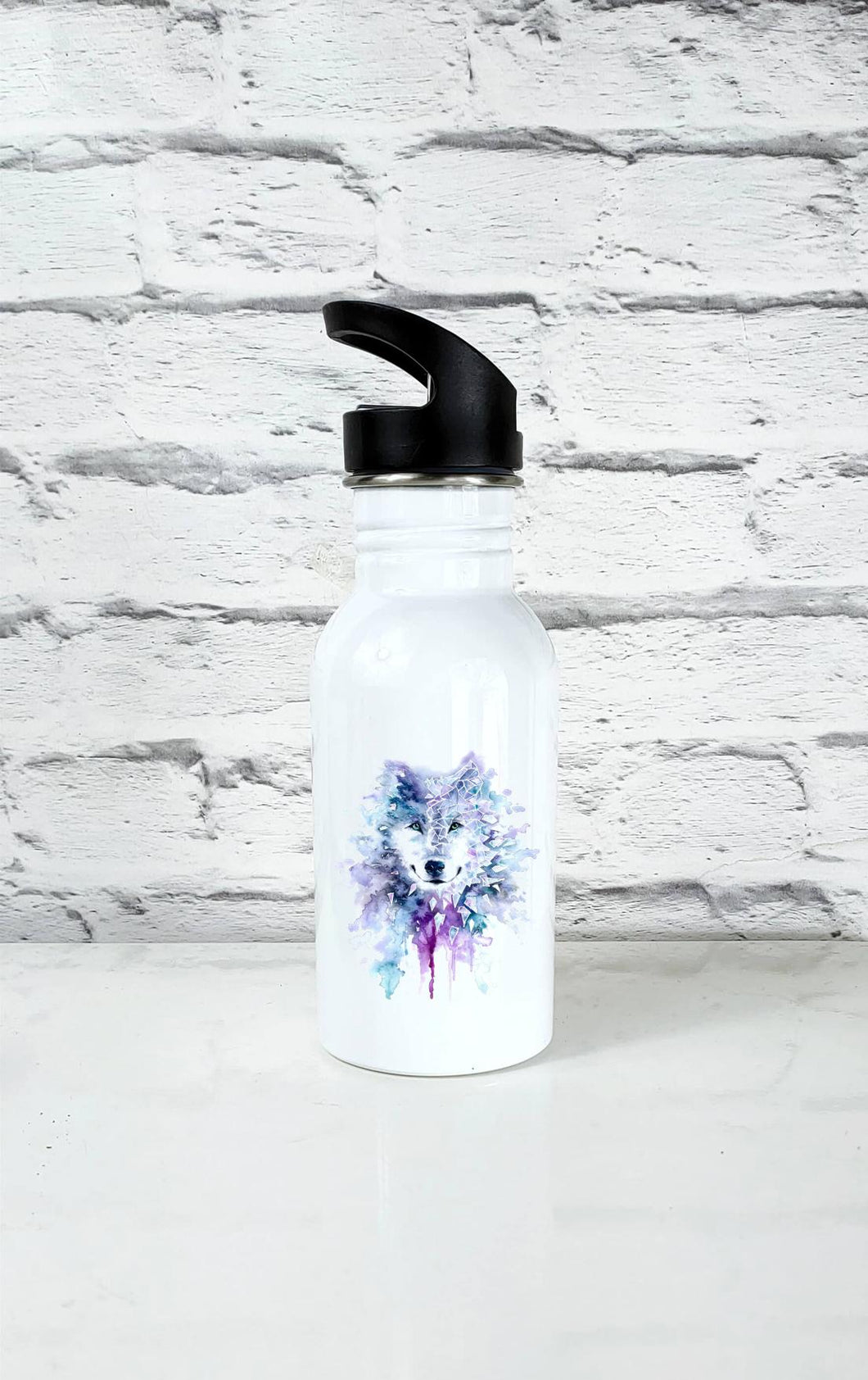 Geometric Wolf Art Handle Water Bottle