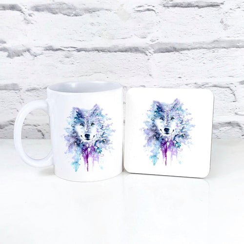 Geometric Wolf Art Mug & Coaster Set