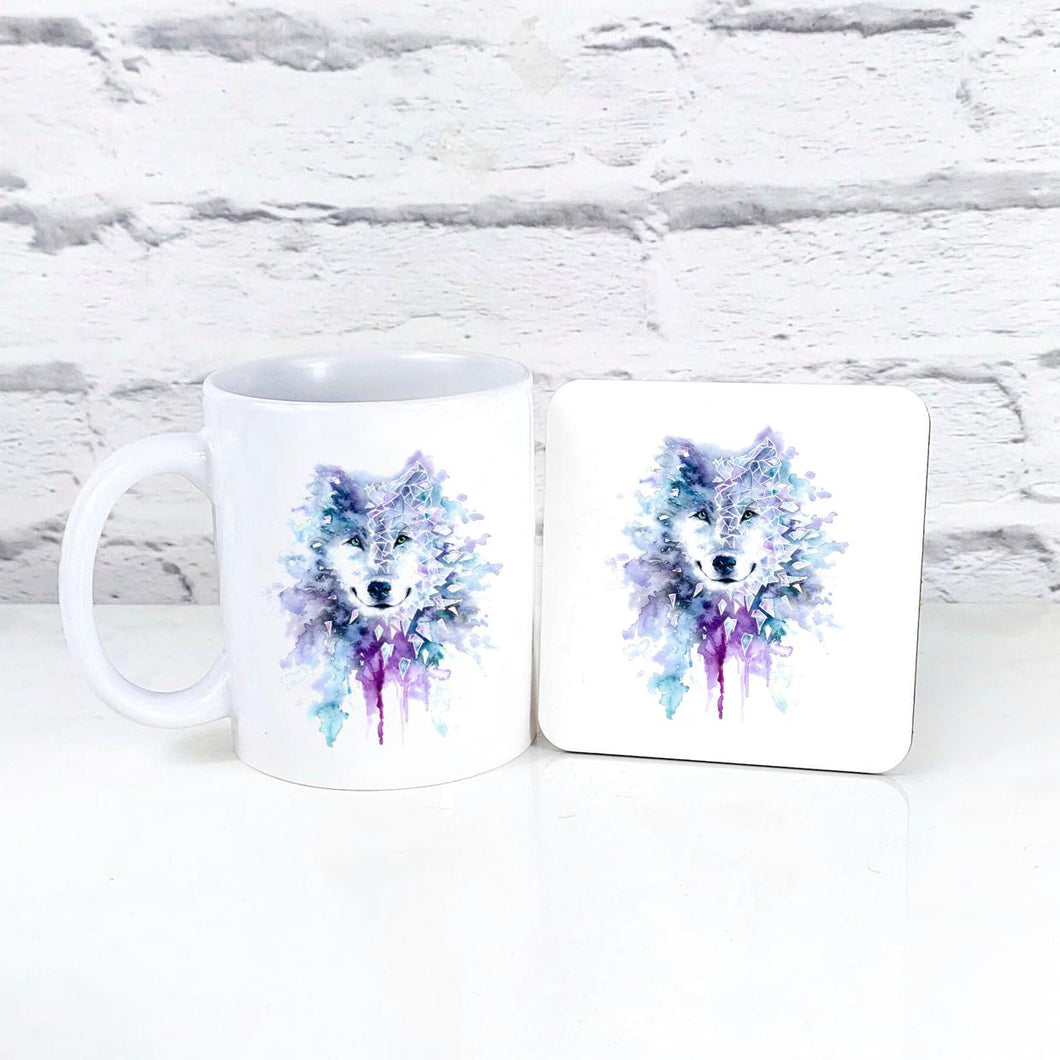 Geometric Wolf Art Mug & Coaster Set