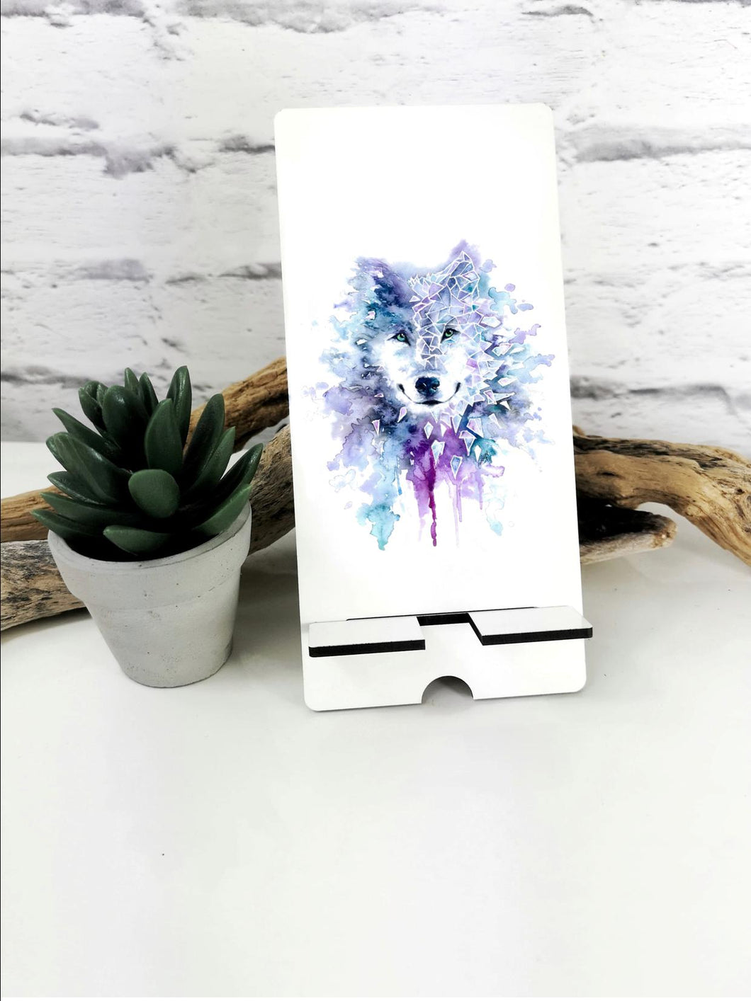 Geometric Wolf Art Phone Stand