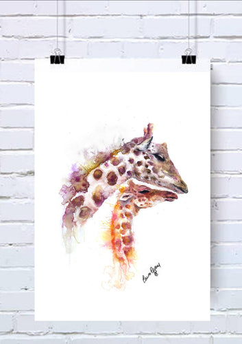 Giraffe and Baby Watercolour Art Print