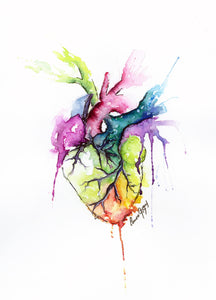 Anatomical Rainbow Heart Watercolour Wall Art Print