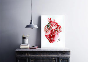 Geometric Anatomical Heart Watercolour Wall Art Print