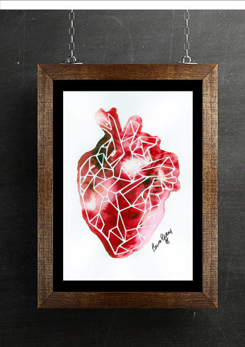 Geometric Anatomical Heart Watercolour Wall Art Print