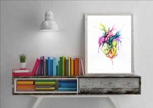 Anatomical Rainbow Heart Watercolour Wall Art Print
