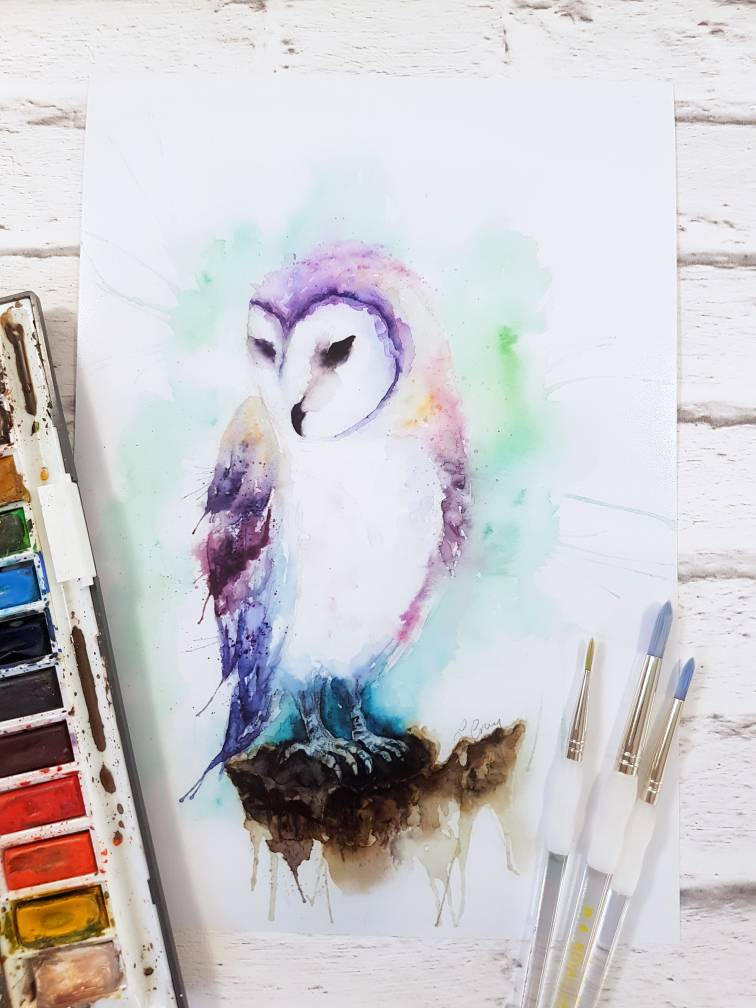 Owl Watercolour Wall Art