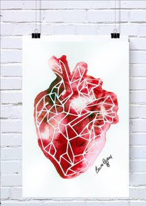Geometric Anatomical Heart Watercolour Wall Art Print