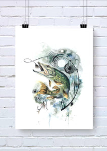 Pike Fish Watercolour Wall Art Print
