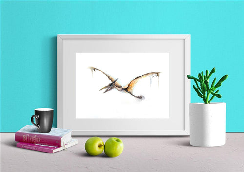 Pterodactyl art print, dinosaur watercolour painting,