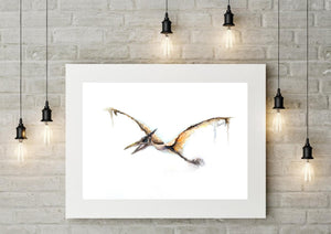 Dinosaur art print set, T-Rex, Triceratops and Pterodactyl, watercolour extinct animals