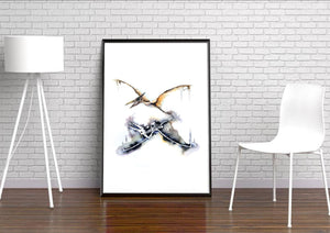 Pterodactyl Dinosaur Reflection Watercolour Wall Art Print