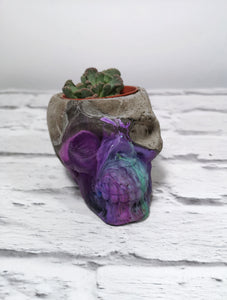 Concrete and resin skull planter large or candle holder