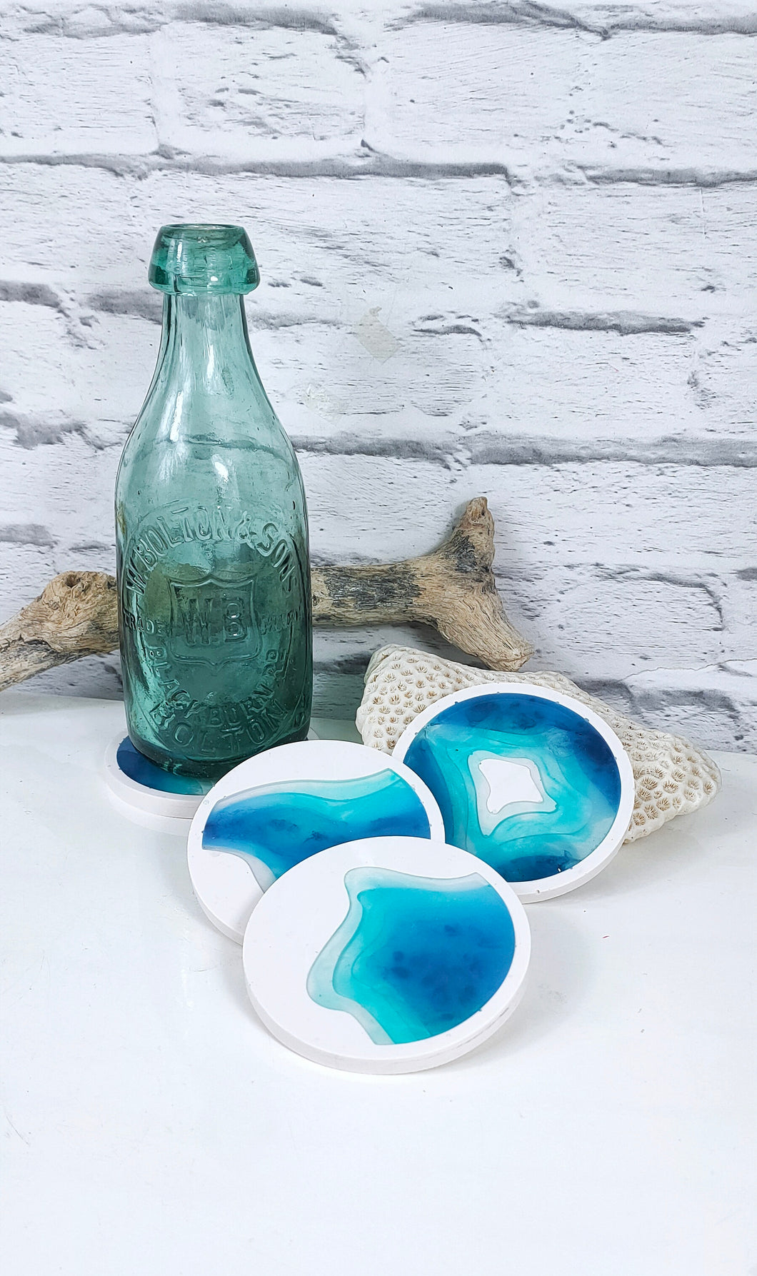 Seascape ocean coasters resin and jesmonite