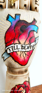 Till Death Anatomical Heart Tattooed Wooden Hand