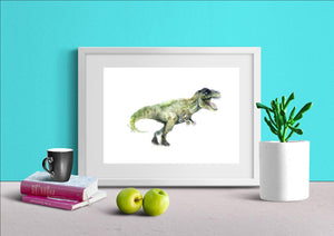 Dinosaur art print set, T-Rex, Triceratops and Pterodactyl, watercolour extinct animals