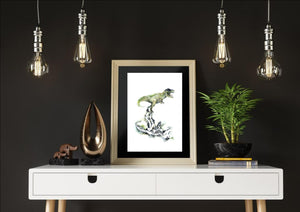 T-Rex Dinosaur Reflection Watercolour Wall Art Print