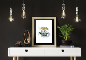 Dinosaur skeleton art print set of 3, T-Rex, Triceratops and Pterodactyl